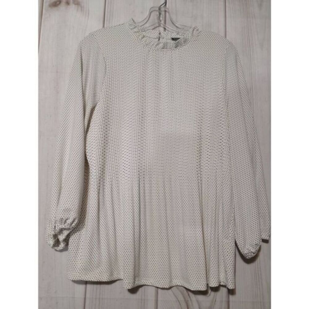 Adrianna‎ Papell Polka Dot Ruffle Neck Long Sleeve Blouse Womens Medium